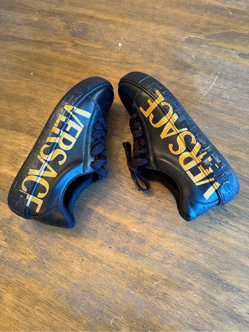 Versace Black & Gold Logo Greca Low-Top Sneakers 7.5 women’s